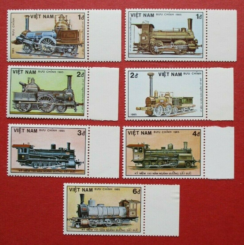 SG864-870 Vietnam 1985 Railroad Train Railway Interest Set MNH