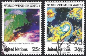 United Nations #550-551 25¢ & 36¢ World Weather Watch (1989). Used.