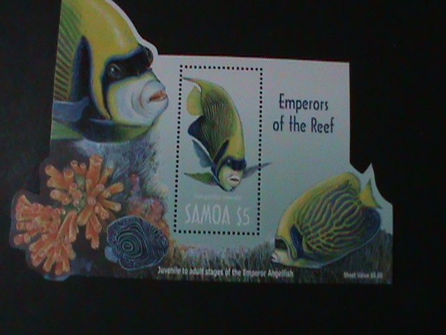 ​SAMOA-2003-SC#1048a- EMPERORS OF THE REEF-LOVELY ANGELFISH SHAPE CUT-MNH S/S
