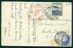 GERMANY, 1936 Zeppelin North Amer Flight on real photo card, card flt, stamp VF