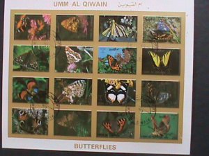 UMM AL QIWAIN-COLORFUL LOVELY BUTTERFLIES  IMPERF -CTO MINI SHEET-VERY FINE