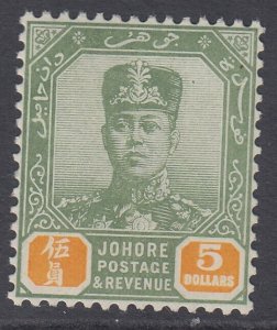 SG 101 Malaya Johore 1918-20. $5 green & orange. A pristine very lightly...