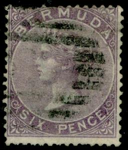 BERMUDA SG6, 6d dull purple, used. Cat £75.