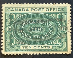 Canada, Scott E1, Used Special Delivery, VL Cancel, Blue Green, F-VF
