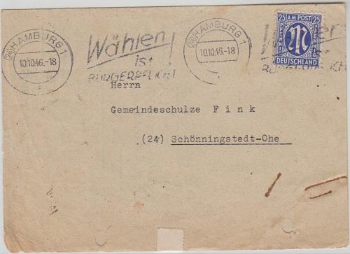 Insurance form:Hamburg-Schoningstedt 10.10.1946,US print