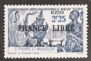 1942 Sc #257 - RF Saint-Pierre Et Miquelon - 1939 Exposition Ovpt - MNH Cv$21