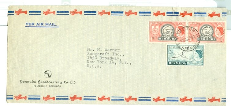 BERMUDA 1953 QE  #144 & #152 ON NICE COMMERCIAL AIR COVER