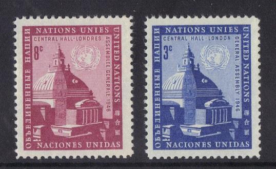 United Nations New York  #61-62  MNH  1958 assembly building