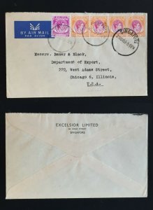 Malaya 1953 Singapore KGVI Air Mail Cover to Illinois USA SG#19a & 25 M2137