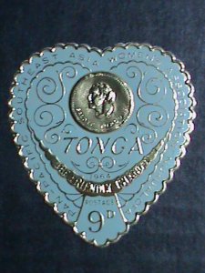 ​TONGA 1964 SC#137 GOLD REPLICA HEART SHAPE-LT.BLUE-9 PENCE-STAMP-MNH VF