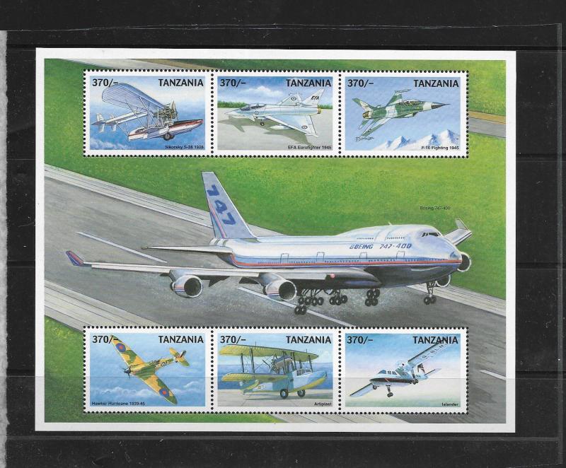 O) 1999 TANZANIA, AIRPLANES- PLANE-AIRCRAFT, SHEET MNH