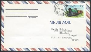 ANTIGUA 1981 airmail cover to USA - 50c Steam Locomotive single franking...56639