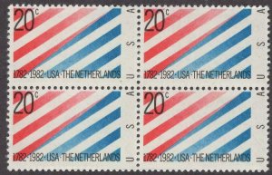 1982 US- Netherlands Block Of 4 20c Postage Stamps, Sc# 2003, MNH, OG