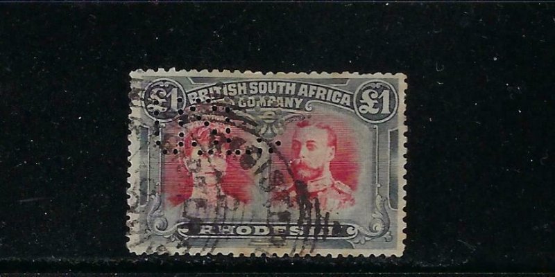 RHODESIA SCOTT #118 1910 DOUBLE HEAD POUND - PERF 14- PERF USED-(SPACE FILLER)