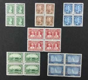 CANADA  211-216. 1935 set of 6  Blocks of 4,  F-VF, OG, MNH. CV $168.