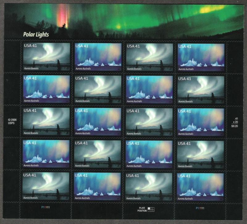 4203-4204 POLAR LIGHTS PANE OF 20 UNFOLDED MNH