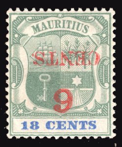 MOMEN: MAURITIUS SG #134a SURCHARGE INVERTED 1899 MINT OG H £700 LOT #66886*