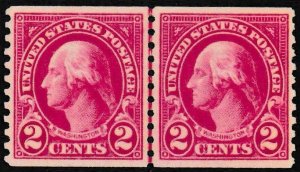 U.S. Scott # 599, 1923, 2¢, PSE Cert, XF 90, Mint, OGnh, Coil Line Pair, Carmine