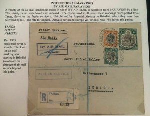 1933 Tanga Tanganyika Airmail Feeder Service Cover To Zurich Switzerland