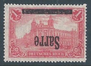 Saar #17a Mint No Gum 1m Germany Post Office Issue w/Inverted Ovpt.