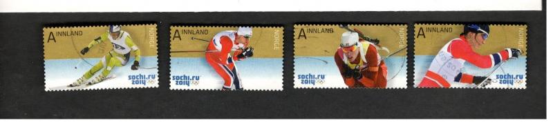 Notway SC #1730-33 SOCHI OLYMPICS 2014 SKIING Θ used stamps