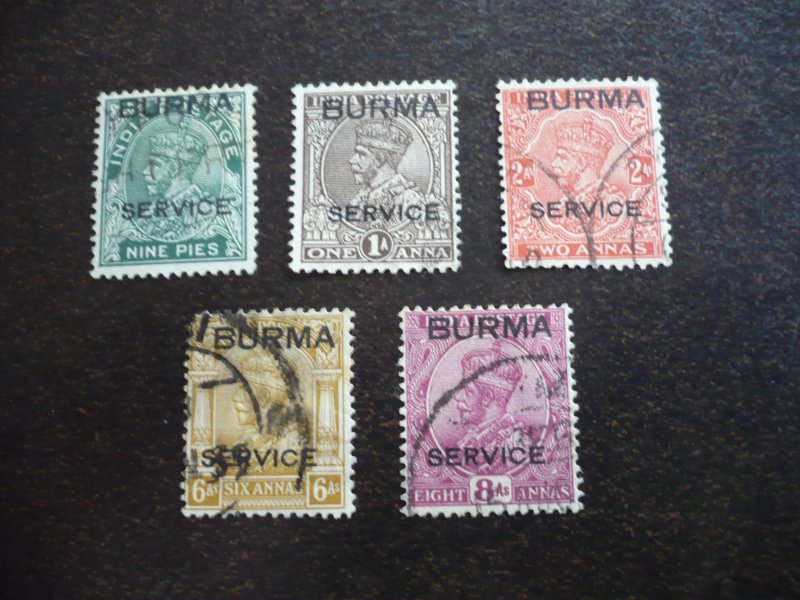 Stamps - Burma - Scott# O3-O5,O8,O9 - Used Part Set of 5 Stamps