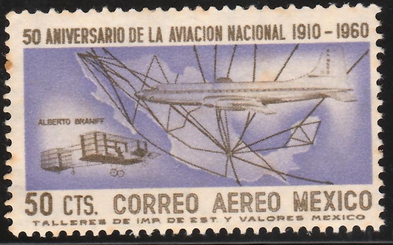 MEXICO C247 50c 50th Anniv. of Mexican Aviation. UNUSED, OG. F-VF.