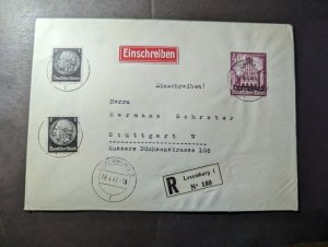 1941 Registered Germany Luxembourg Overprint Cover to Stuttgart