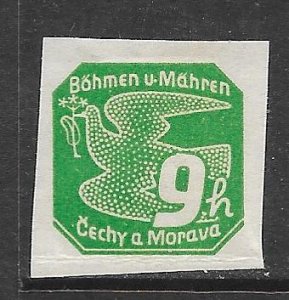 Czechoslovakia Bohemia and Moravia P4: 9h Carrier Pigeon, unused, NG, F-VF