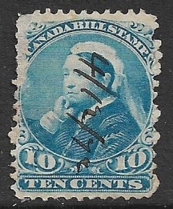 CANADA 1868 QV 10c Blue BILL STAMP REVENUE VDM. FB47 Used