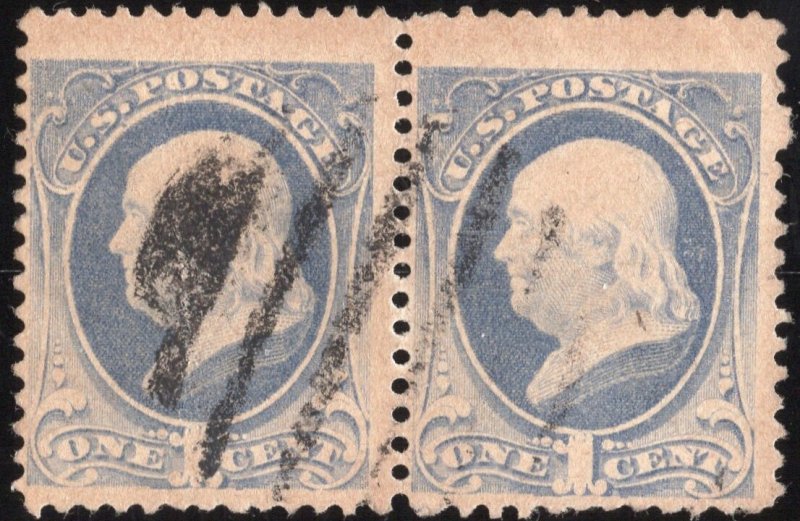 Pair 1c Ultramarine Franklin 1870-1871  SC145