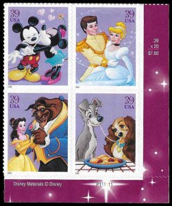 PCBstamps   US #4025/4028 PB $1.56(4x39c)Disney Characters, MNH, (PB-4)