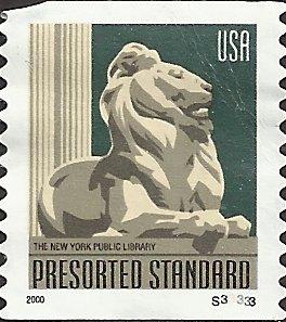 P.N.C. S33333 # 3447 USED N.Y. PUBLIC LIBRARY LION