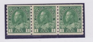 CANADA  #125i One cent green coil strip of  3 paste-up F-VF NH
