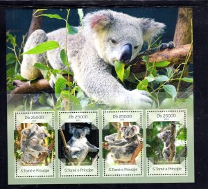 ST. THOMAS & PRINCE #2711 2014 KOALAS MINT VF NH O.G M/S4