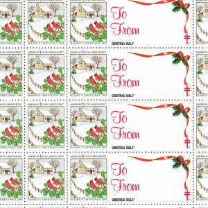 1992 USA CHRISTMAS SEAL (SCENE) ⭐ SHEET OF 42 + LABELS ⭐ MNH-OG