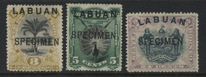 Labuan QV 1894 3 cents, 5 cents, & 24 cents overprinted SPECIMEN  mint o.g. (JD)