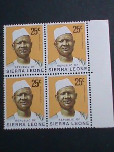 SIERRA LEONE STAMP-1972 SC#431 PRESIDENT SIAKA STEVENS MNH BLOCK OF FOUR VF