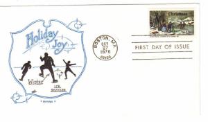 US 1703 13c Christmas Winter Pastime FDC Artopages Cachet Unaddressd ECV $15.00