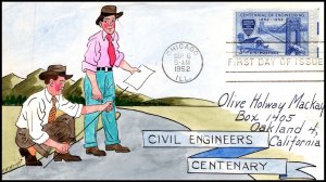 Scott 1012 - 3 Cents Civil Engineering WN Wright Hand Painted FDC