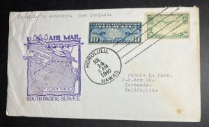 1940 USA Airmail Cover FAM 19 Honolulu HI to Auckland NZ Coronado CA