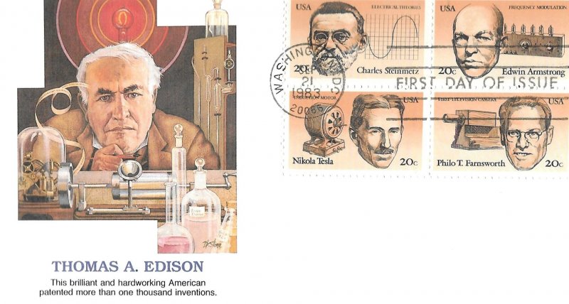 1983 FDC, #2055-2058, 2058a, 20c American Inventors, Fleetwood (5)