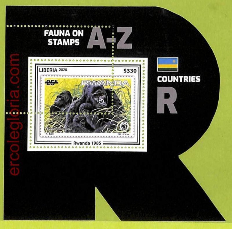 B0519 - LIBERIA - MISPERF ERROR Stamp Sheet - 2020 - Animals, Gorillas, WWF-