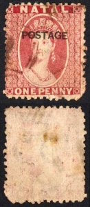 Natal SG76 1d Rose opt Postage (locally) Wmk CC Reversed Cat 95 pounds