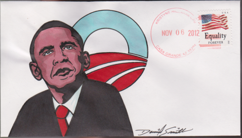 2012 OBAMA ELECTION DAY Cover Hand Painted Smith Cachet J-17