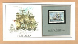 HMS DRUID WARSHIP ST. KITTS 1980 30c Stamp Presentation Card #71446A