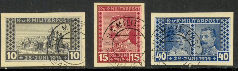 BOSNIA AND HERZEGOVINA 1917 ARCHDUKE IMPERF Semi Postal Set Sc B13-B15 VFU