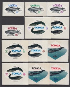Tonga 407-11, C224-8, CO126-8 Whales mnh