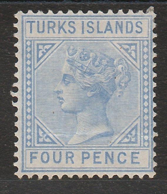 TURKS ISLANDS 1881 QV 4D BLUE 