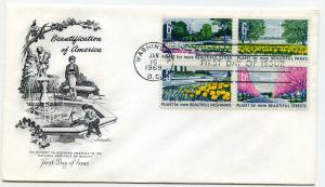 1365-68 Beautification of America, Artmaster block of 4, FDC